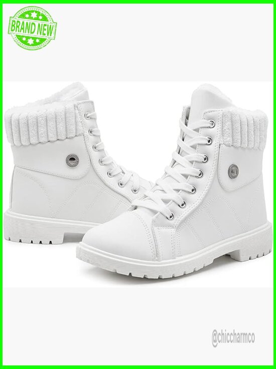 Shoes - Lace Up Zipper Winter Ankle Boots Faux Fur Lined Non Slip